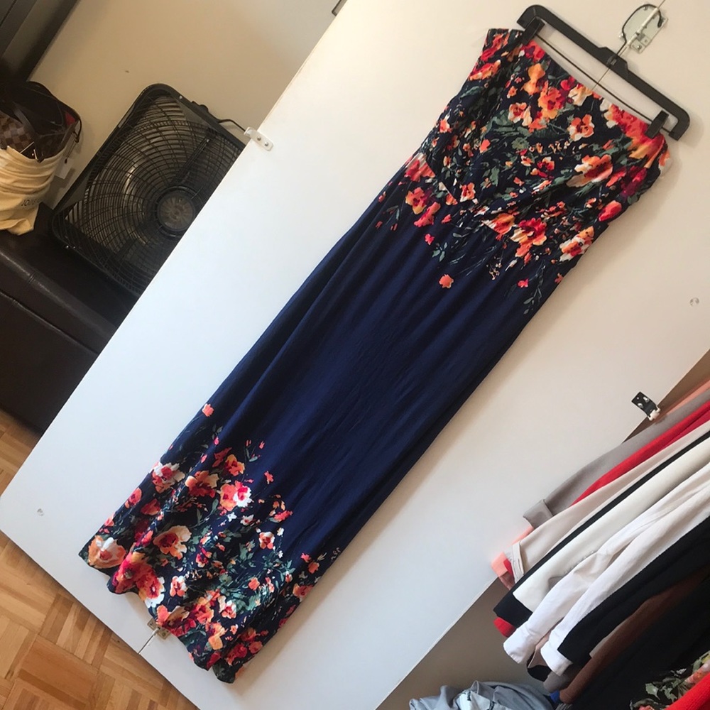 Long Navy Floral Dress - Size XL